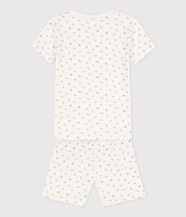 Girls' Snugfit Short Cotton Pyjamas white/multicolor