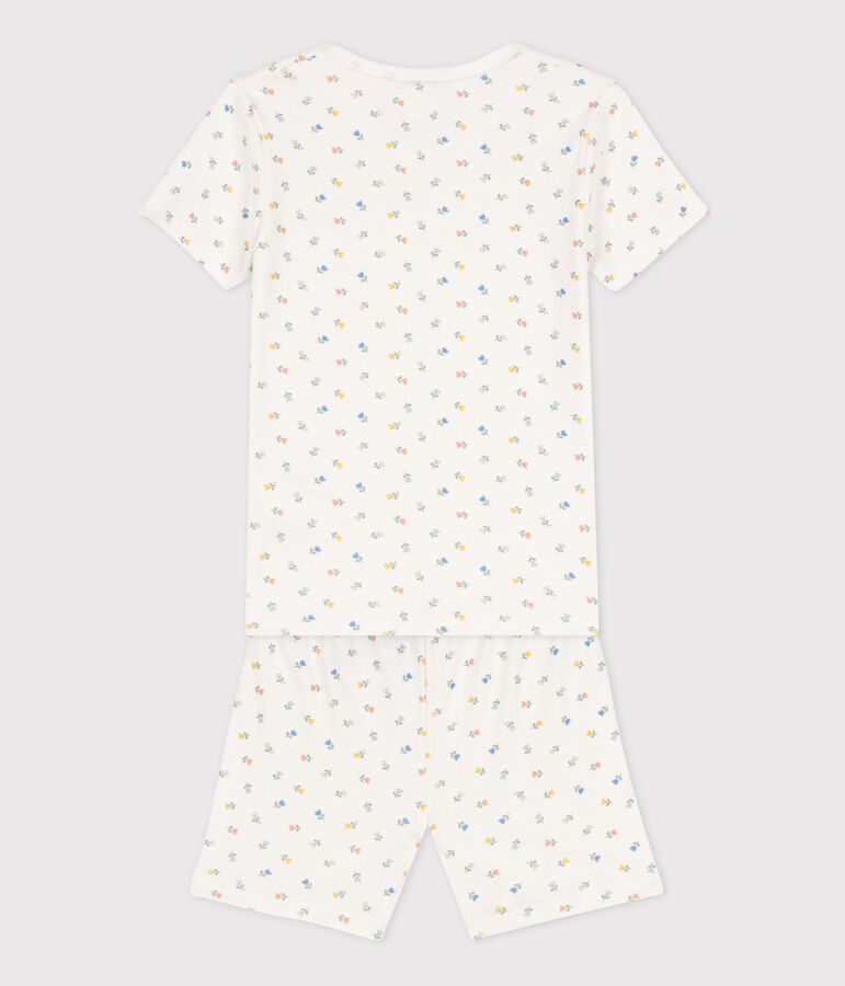 Girls' Snugfit Short Cotton Pyjamas MARSHMALLOW white/MULTICO white