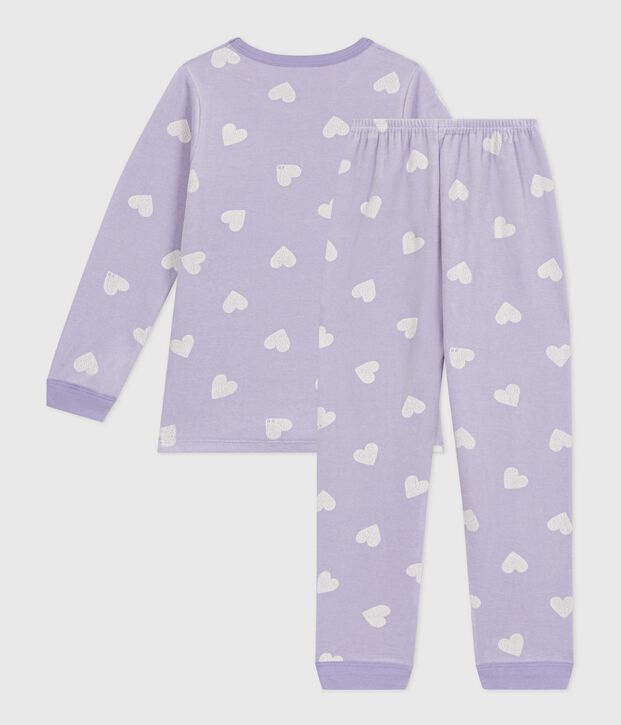 Children's heart-print velour pyjamas purple/white