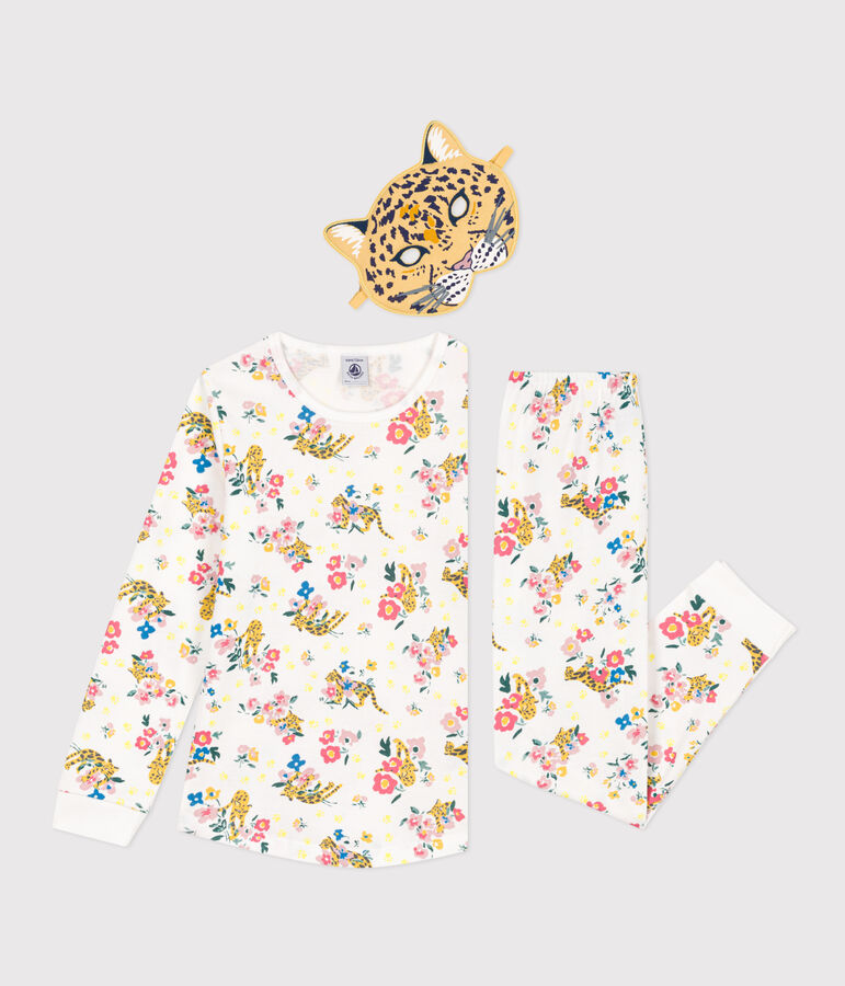 Children's cotton glow in the dark panther print pyjamas white/multicolor