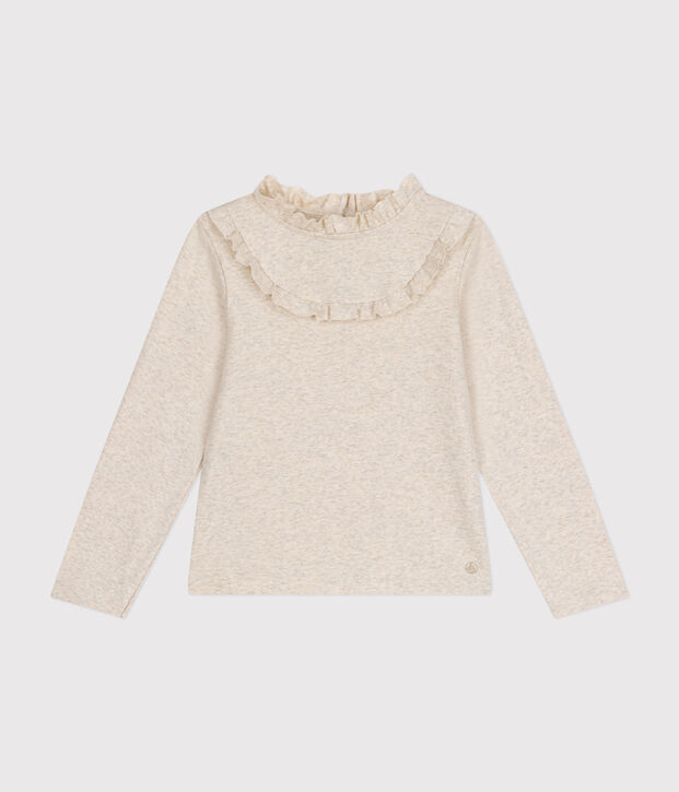 Girls long-sleeved ribbed T-shirt beige