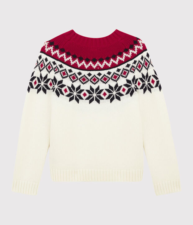 Boys' Wool and Cotton Pullover white/multicolor