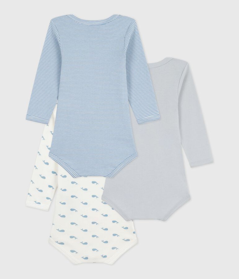 Pack of babies' long-sleeved whale-print cotton bodies multicolor