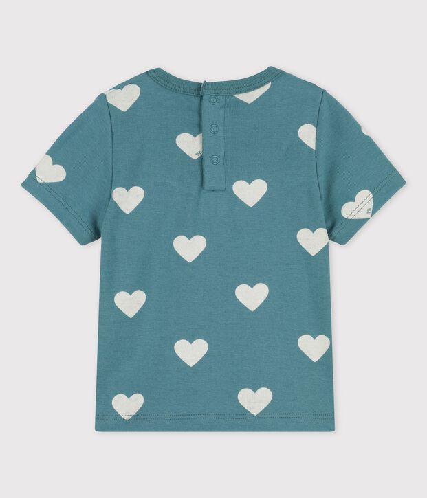 Babies' Cotton Heart Print Short-Sleeved T-Shirt green/ecru