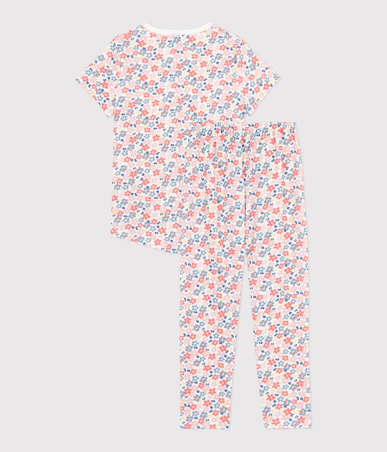 Children's printed cotton pyjamas with short sleeves and long legs white/multicolor