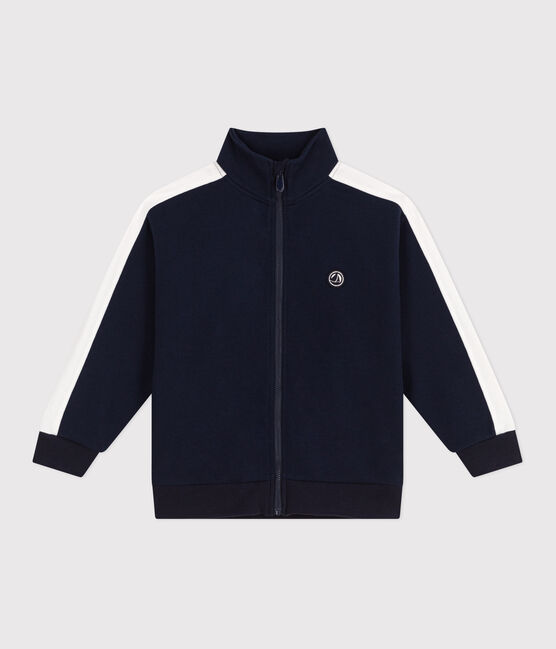 Children's zipped stand-up collar sweatshirt in plain cotton SMOKING blue