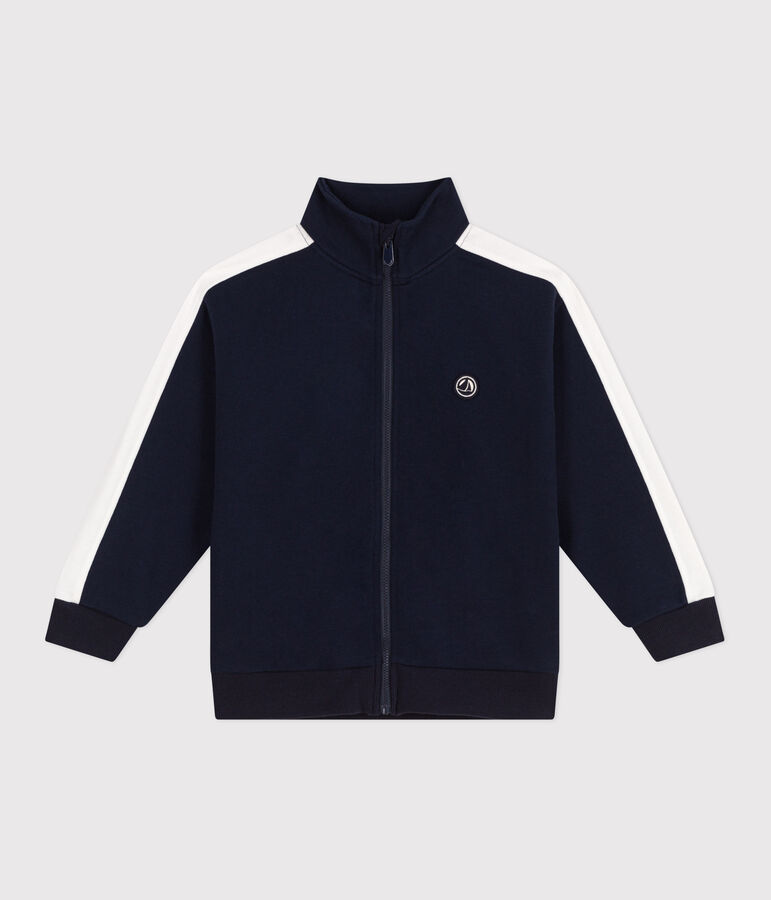 Children's zipped stand-up collar sweatshirt in plain cotton blue