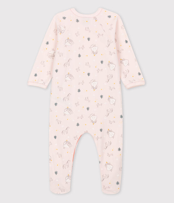 Babies' Princess Patterned Organic Cotton Velour Sleepsuit FLEUR pink/MULTICO white