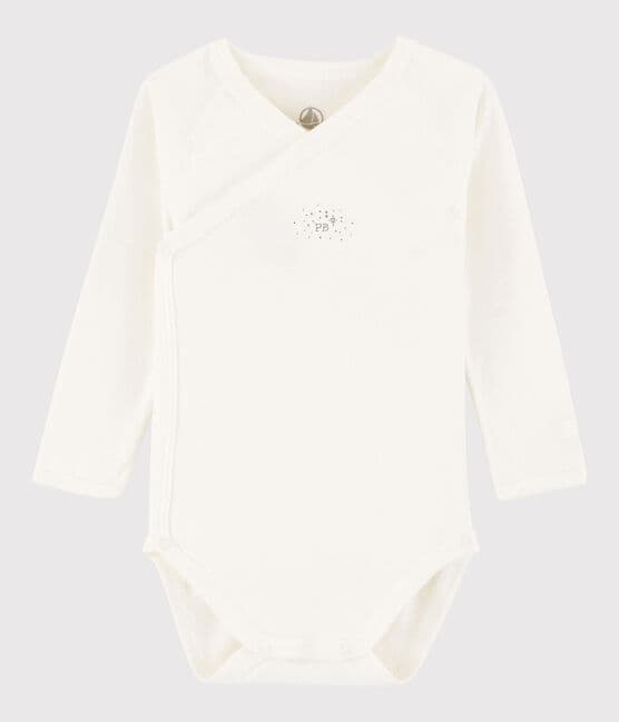 Unisex Babies' Short-Sleeved Wrapover Bodysuit MARSHMALLOW white