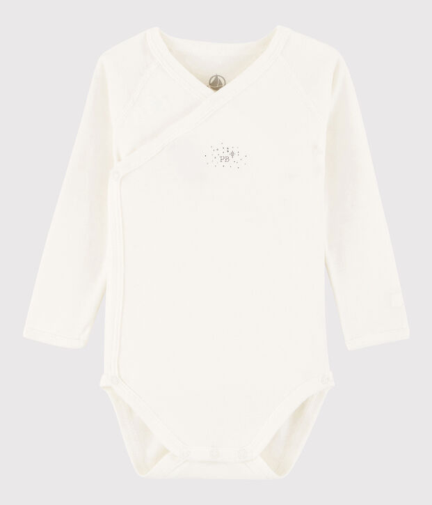 Unisex Babies' Short-Sleeved Wrapover Bodysuit white