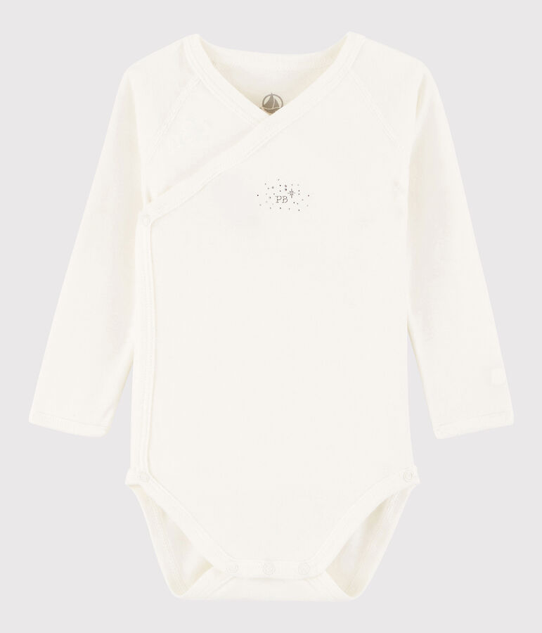 Unisex Babies' Short-Sleeved Wrapover Bodysuit white
