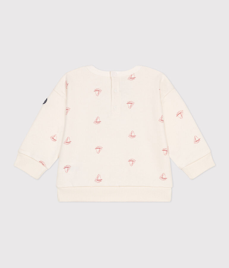 Babies' vintage boat printed cotton sweatshirt Ecru/red