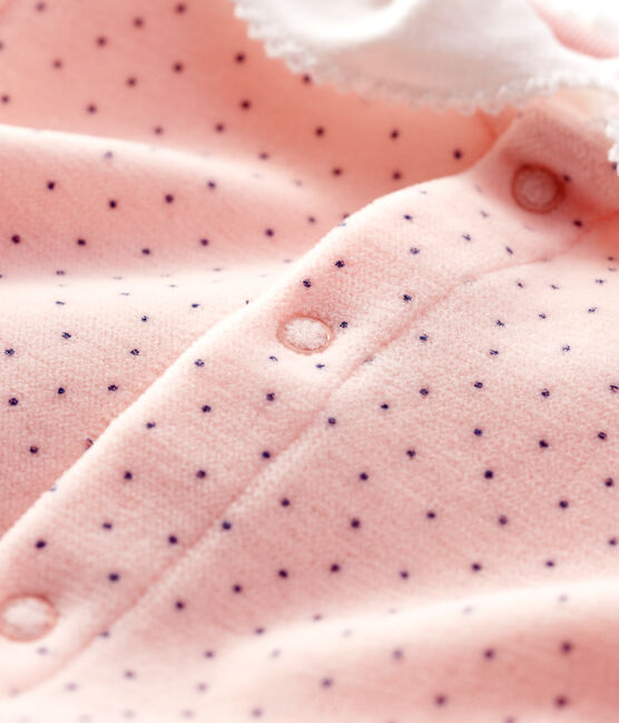Baby Girls' Spotted Organic Cotton Velour Sleepsuit with Collar MINOIS pink/MAJOR