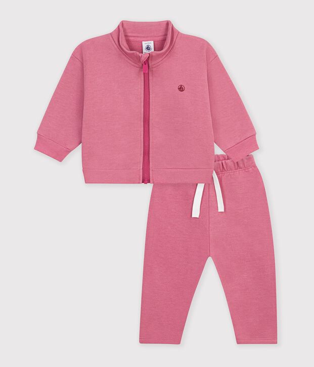 Babies' sweatshirt and trousers set in plain cotton pink