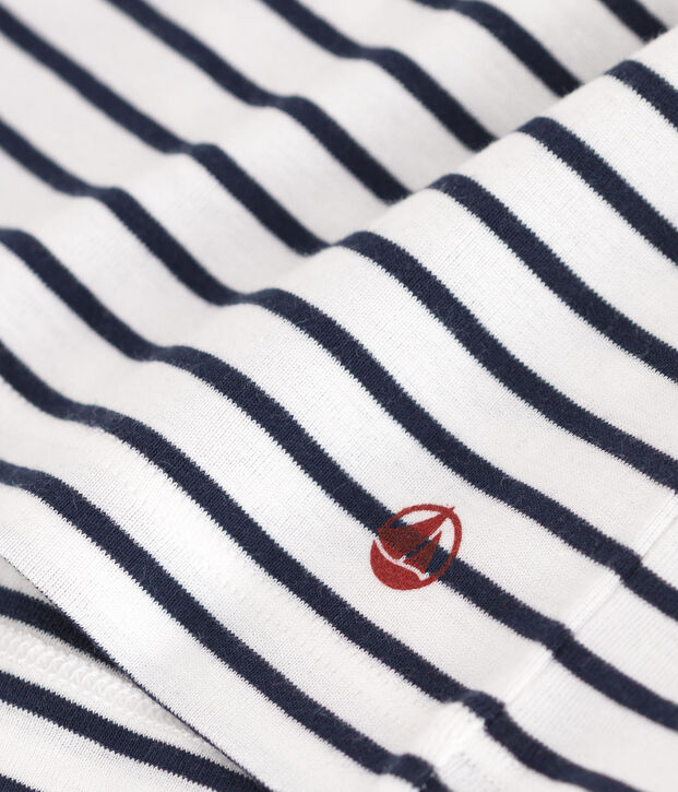 Children's short-sleeved stripy cotton T-shirt white/blue