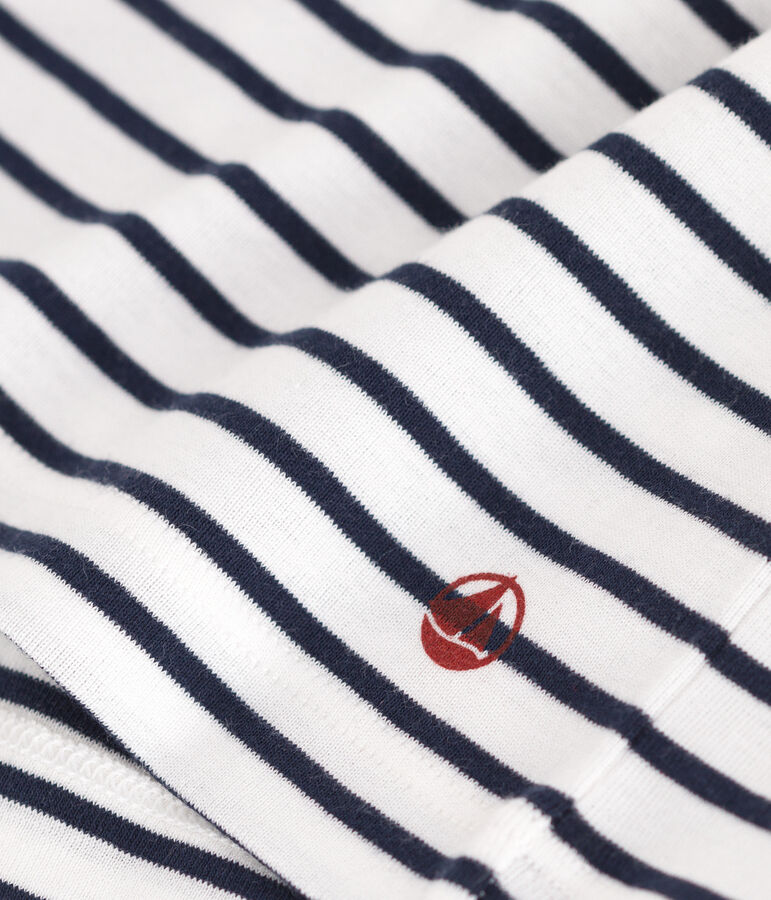 Children's short-sleeved stripy cotton T-shirt white/blue