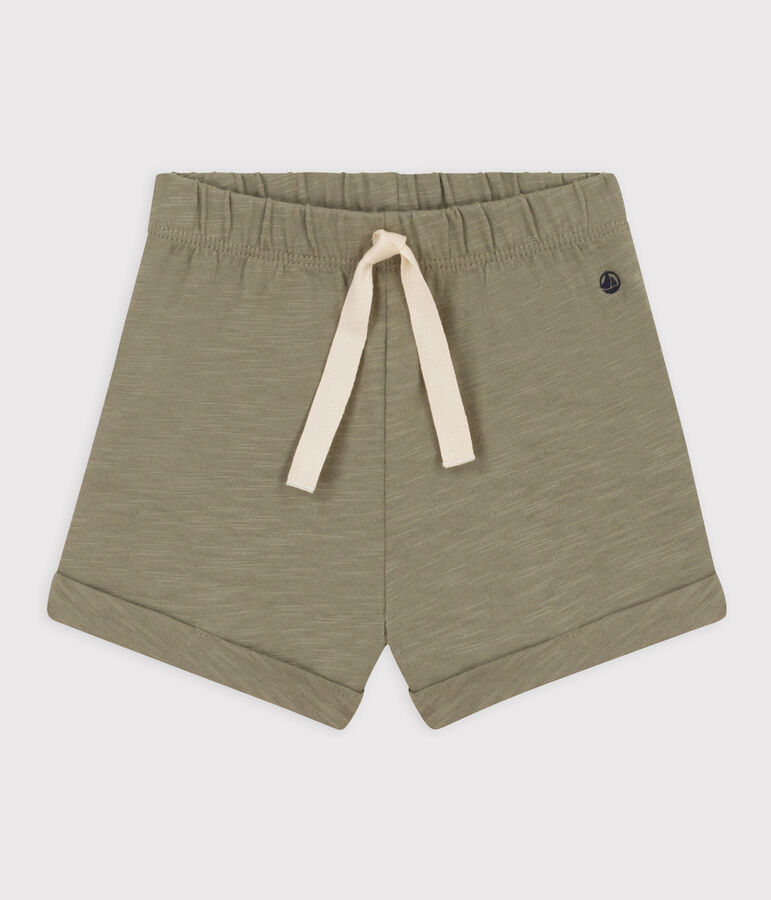 Babies' Plain Slub Jersey Shorts MARECAGE green