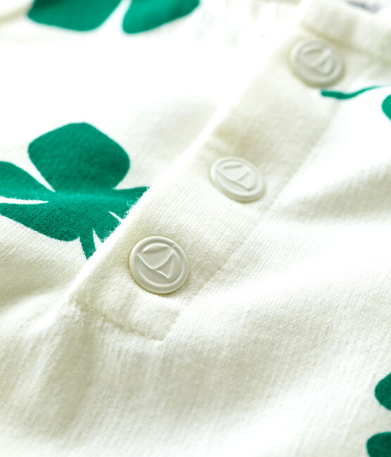 Babies' Fleece Plant Print Hoodie MARSHMALLOW white/GAZON green
