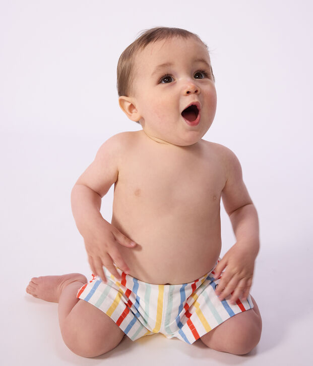 Babies' stripy swim shorts white/multicolor