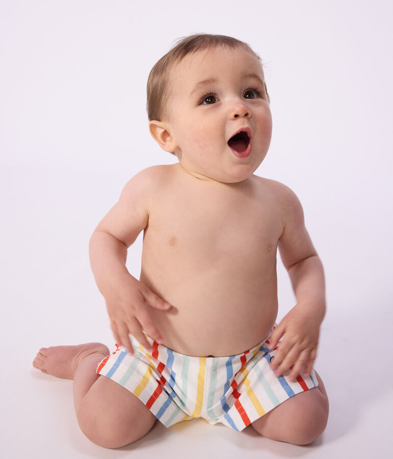 Babies' stripy swim shorts MARSHMALLOW white/MULTICO white