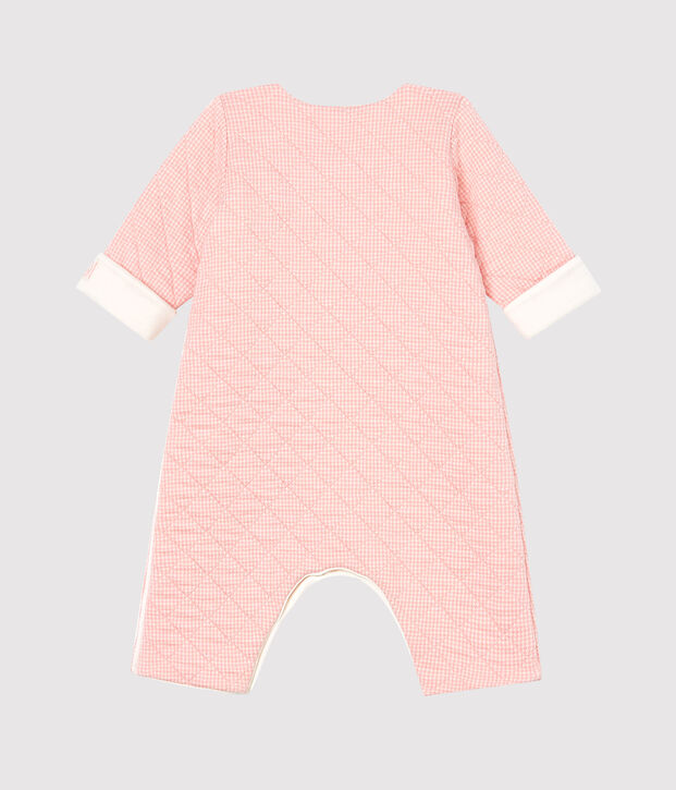 Babies' Long Jumpsuit in Quilted Tube Knit pink/white
