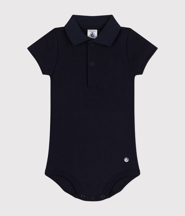 Babies' Short-Sleeved Cotton Bodysuit with Polo Shirt Collar SMOKING
