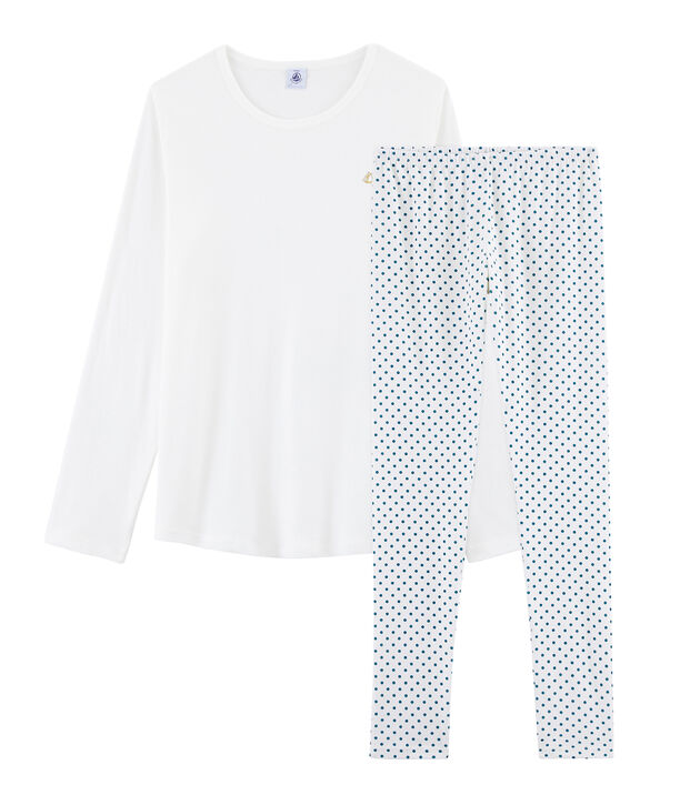 Girls' Ribbed Pyjamas white/green