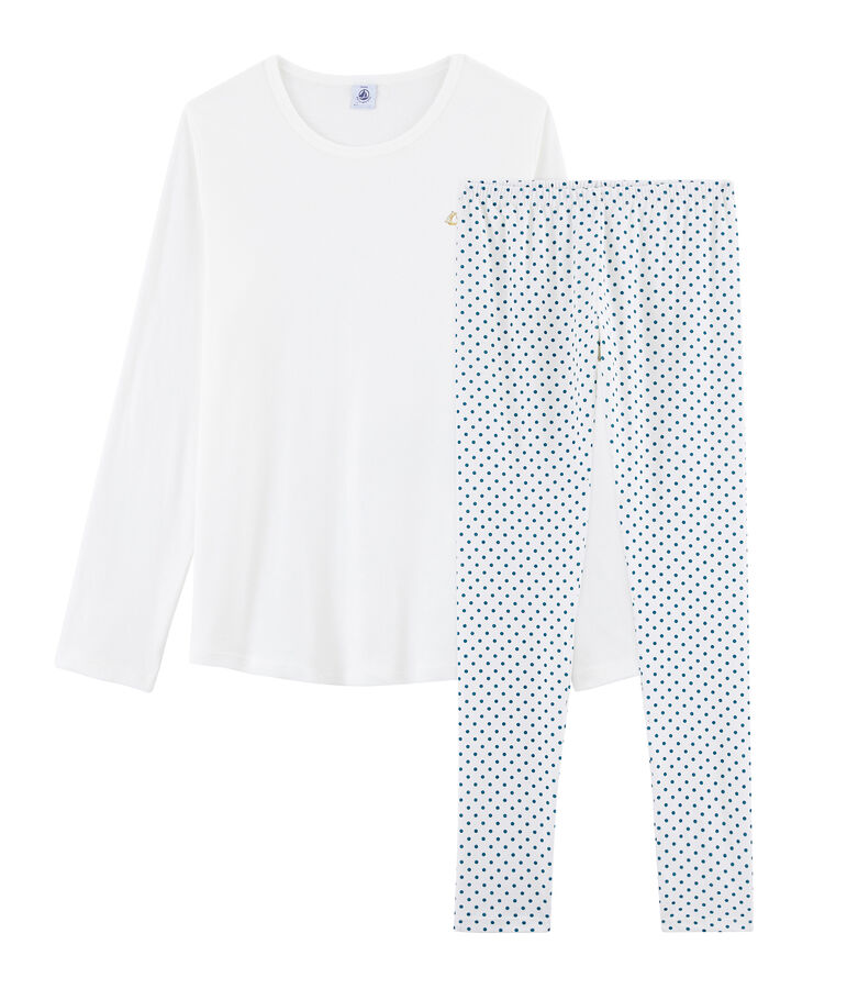 Girls' Ribbed Pyjamas white/green