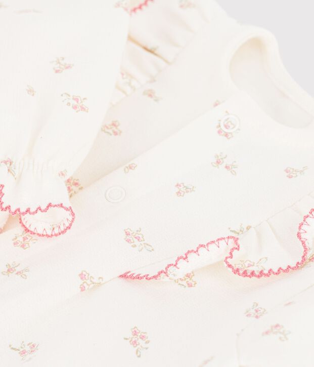 Combinaison b&eacute;b&eacute; en coton &agrave; volants imprim&eacute;e &agrave; fleurs Ecru/multicolor