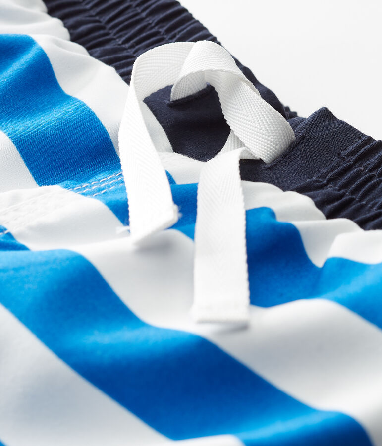 Baby boys' striped beach shorts RIYADH blue/MARSHMALLOW white