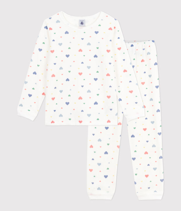 Children's heart-print velour pyjamas white/multicolor