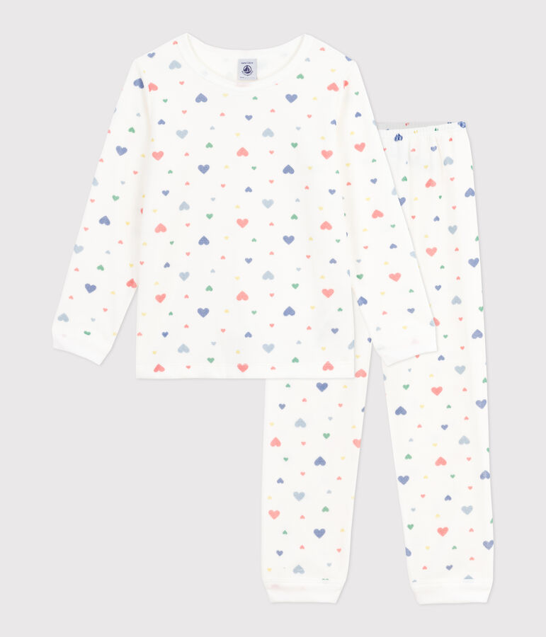 Children's heart-print velour pyjamas white/multicolor