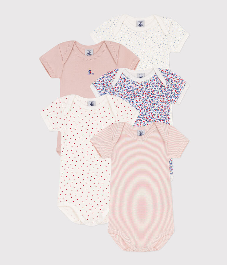 Short-Sleeved Floral Cotton Bodysuits - 5-Pack multicolor