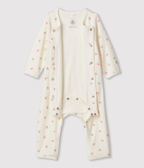 Babies' Footless Organic Cotton Bodyjama MARSHMALLOW white/MULTICO white