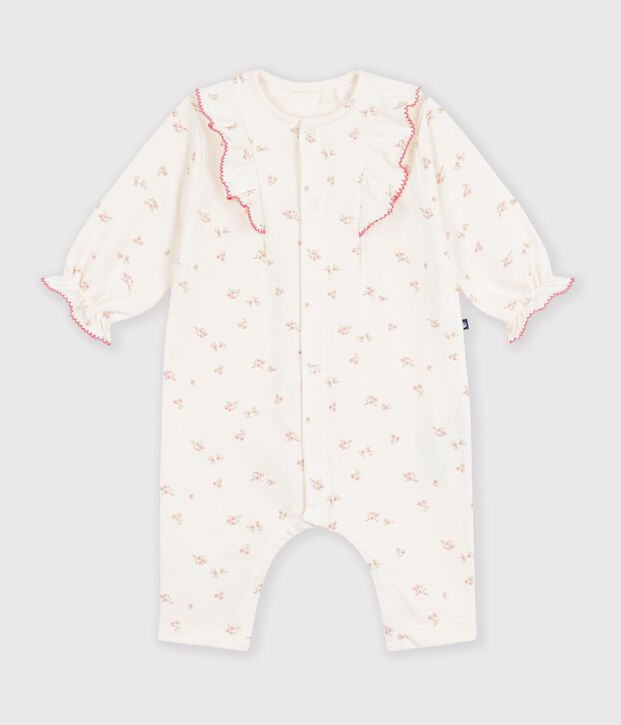 Combinaison b&eacute;b&eacute; en coton &agrave; volants imprim&eacute;e &agrave; fleurs Ecru/multicolor