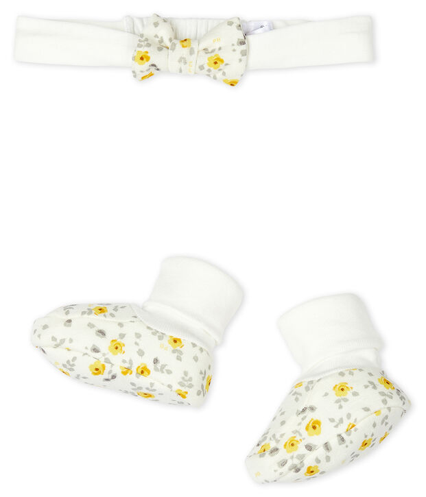 Baby Girls' Headband and Bootees Set in Wool/Cotton multicolor