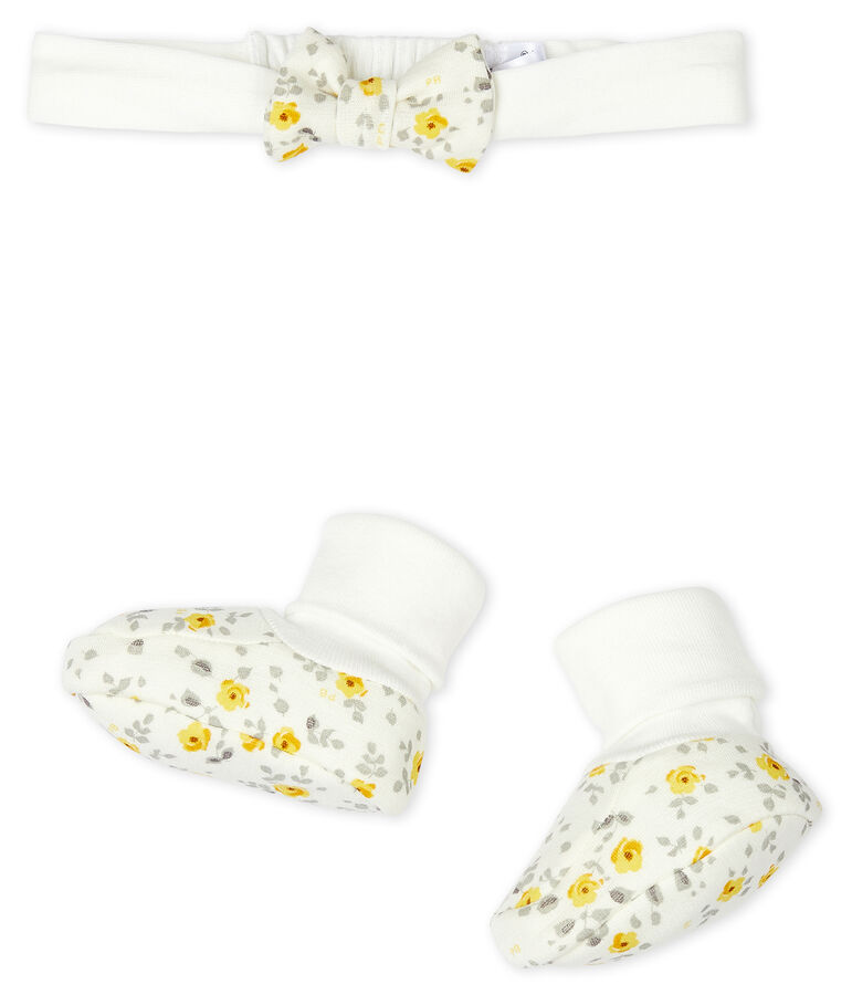 Baby Girls' Headband and Bootees Set in Wool/Cotton multicolor