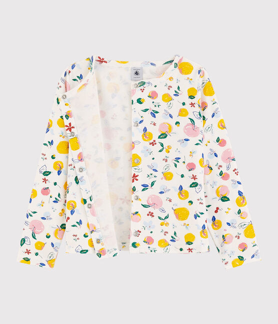 Girls' Cotton Cardigan MARSHMALLOW white/MULTICO white