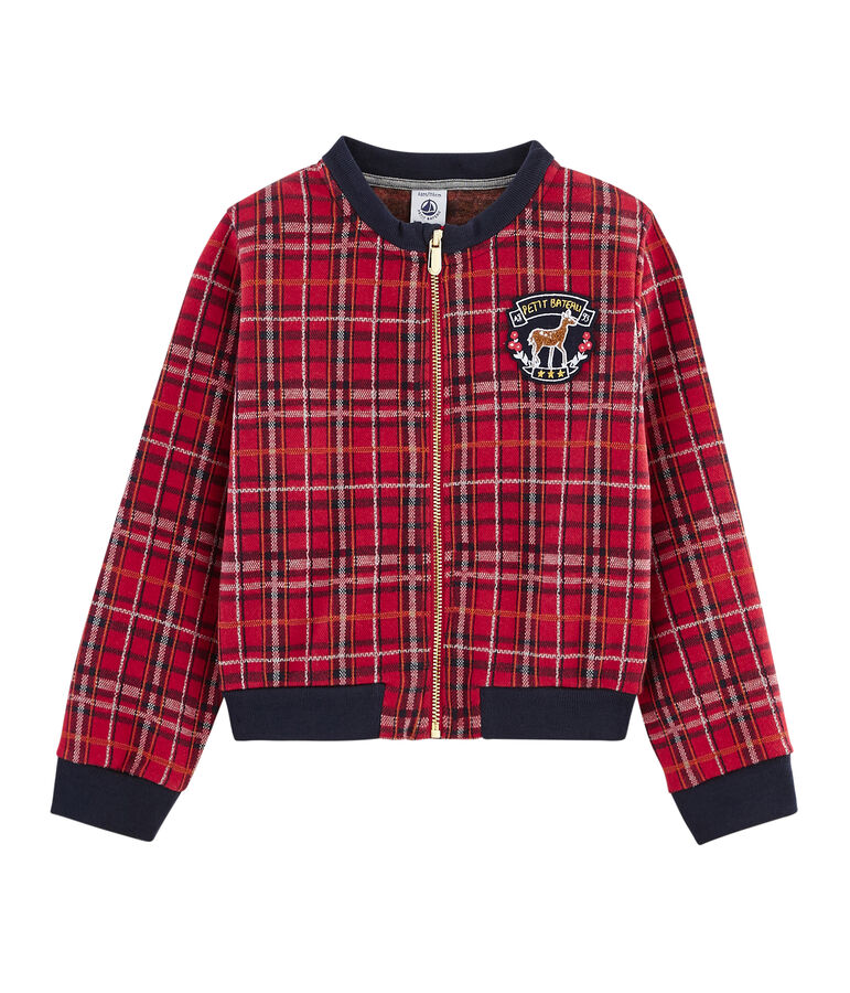Girls' Tartan Baseball Jacket TERKUIT red/MULTICO white