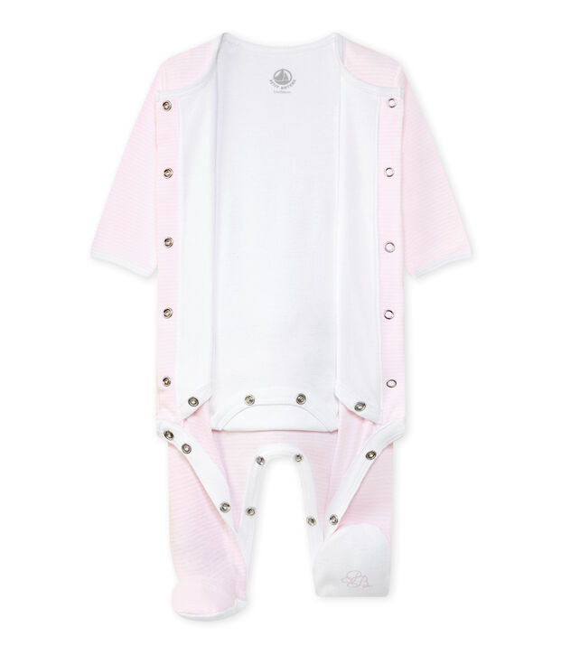 Unisex baby bodyjama pink/white