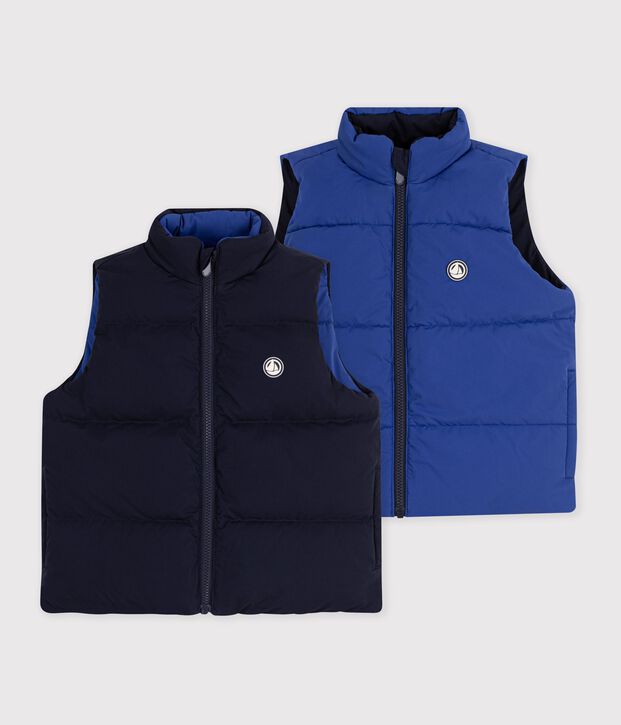 Children's plain, sleeveless puffer jacket black/blue