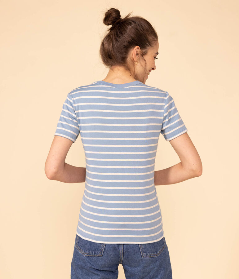 Women's Iconic Cotton Round Neck T-Shirt blue/beige