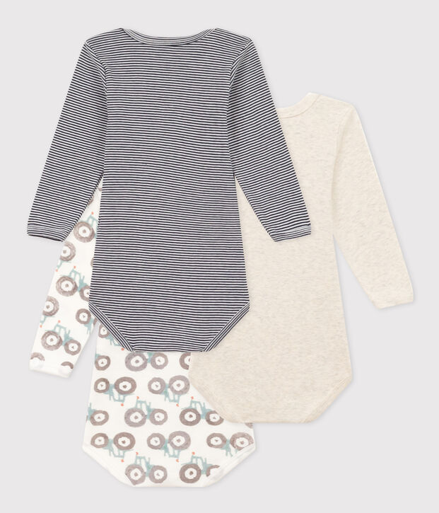 Babies' Tractor Patterned Long-Sleeved Cotton Bodysuits - 3-Pack multicolor