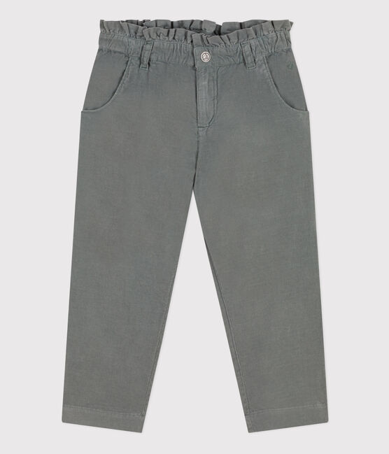 Girl's straight fit trousers in soft velvet THUYA green