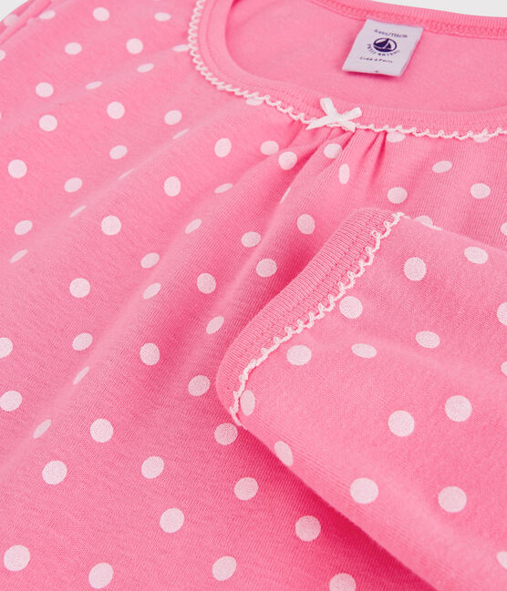 Girls' Ruffle Cotton Nightdress PETAL pink/ECUME white