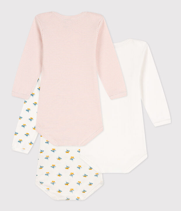 Babies' Floral Long-Sleeved Cotton Bodysuits - 3-Pack multicolor