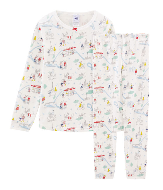 Girls' Ribbed Pyjamas MARSHMALLOW white/MULTICO CN