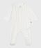 Babies' heart-print cotton pyjama suit with a collar MARSHMALLOW white/MULTICO white