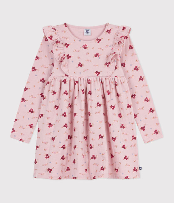 Children's long-sleeved cotton dress JOLI pink/MULTICO white