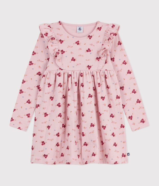 Children's long-sleeved cotton dress pink/multicolor